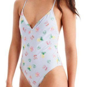 J. CREW $110 Embroidered Seersucker Floral X-Strap One-Piece Swimsuit NWOT!